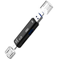 Shaza 5'i 1 Arada Telefon Ve Bilgisayar USB Type-C OTG Siyah Micro Kart Okuyucu