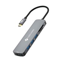 Novoo Type-C to 3xUSB-A 3.1 4K HDMI TF SD Kart Okuyucu Dönüştürücü Adaptör