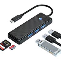Orico PAPW3AT-C3-015-BK-EP Type-C To 3.0 TF SD Kart Okuyucu 3 Portlu USB 3.0 Siyah Çoklayıcı Adaptör