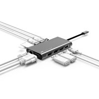 Gri Type-c Vga Hdmi Ethernet Dönüştürücü 2xhdmi 4k Full Hdgörüntü Mfi Sertifikalı Orj.veri Hızı