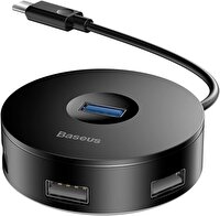 Baseus Round Box Hub Adaptör Siyah (USB3.0 to USB3.0*1+USB2.0*3) Black Cahub-F01