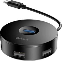 Baseus Round Box Hub Adaptör Siyah (Type-C to USB3.0*1+USB2.0*3) Black Cahub-G01