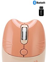 NDNeed Sevimli Kedi Kablosuz Pudra-Bej Mouse Bluetooth Dual Mode