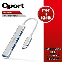 Qport Q-TUC05 USB Type-C=> 4 Port USB Çoklayıcı (Giriş: USB Tip-C => Çıkış : USB3.0 + 3xUSB2.0)
