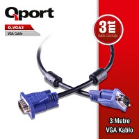 Qport Q-VGA3 3.0m VGA (Monitör) Kablosu Filtreli