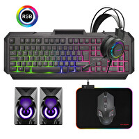 Xaser XS-KJJ485 5IN1 Rainbow Aydınlatmalı USB Gaming Combo Q Klavye - Kulaklık - Mouse - RGB Mouse Pad - Speakers