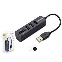 Hadron HDX7009 USB-A 2.0 - 3xUSB 2.0 Hub - SD/TF Kart Okuyuculu USB Çoklayıcı - Siyah