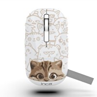 Inca IWM-242K Bluetooth - Wireless Double Mod Rechargeable Kedi Desenli Sessiz Mouse