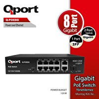 Qport Q-POE8G 8 Port 10/100/1000 - 2 Port 10/100/1000 Uplink Poe Switch