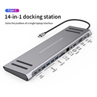 Flagen 14 in 1 Çok Fonksiyonlu USB-C Hub ve Stand 10 Gbps PD VGA HDMI Audio Girişli