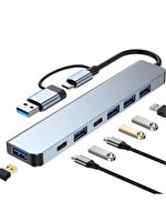 Blue Wings 7in1 USB ve Type-C Girişli USB Çoğaltıcı 7in1 USB 3.0 Çoğaltıcı USB C Çevirici Adaptör Çok Portlu
