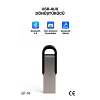 Concord BT-14 USB 2.0 Dönüştürücü USB‑AUX Araç İçi Alıcı Teyp Bluetooth 4.0 Destekli Çevirici