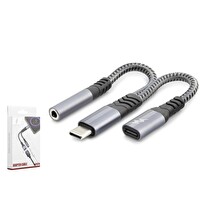 Hadron GJ-018 Type-C to 3.5 MM - Type-C  Şarj Kulaklık Ayırıcı Kablo Siyah