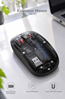 Başkenttekno Şeffaf Çift Modlu Fare Bluetooth 5.2 - 2.4G Kablosuz Mouse TM23 Siyah