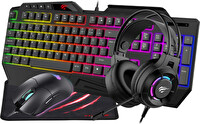 Havit Gamenote KB905CM-TUR 4'lü Klavye-Mouse- Kulaklık-Mousepad Rainbow Aydınlatma,Türkçe Q Pc Uyumlu Gaming Set