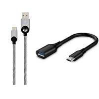 Philips 5A 100W UsbA to Type-C Örgülü 1.2M Hızlı Şarj Data Kablosu ve ScHitec Type-C to UsbA 3.0 OTG Dönüştürücü Adaptör