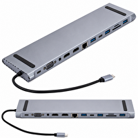Qasul USB Type C Hub 3.0 Adaptör 4K HDMI Uyumlu RJ45 SD/TF VGA HDMI PD MacBook 12'si 1 Arada Çoklayıcı