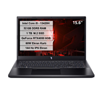 Acer Nitro V 15 NH.QNBEY.004-1 i5 13420H 15.6" 32 GB DDR5 RAM 1 TB M.2 SSD 60W RTX 4050 6 GB 144Hz FHD IPS FreeDOS Laptop