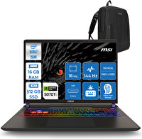 MSI Vector 16 Hx Aı Ultra 7 255HX Aı 16 GB DDR5 512 GB SSD 12 GB/RTX5070TI/140W WIN11HOME 16" Fhd+  091XTRH01-Zetta Çanta