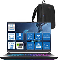 Asus Rog Strix G16 G615JH Core i5-13450HX 80 GB RAM 2 TB SSD 8 GB RTX 5050 16" W11Pro WRX053P37 - Zetta Çanta