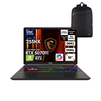 MSI Vector 16 HX AI U7-255HX 16" 16 GB RAM DDR5 4 TB SSD 12 GB-GDDR7-40W FHD W11H - Sırt Çantası A2XWHG-091XTRHMF41