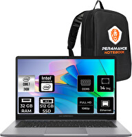 Asus EB P1 C7 240H 14" 32 GB 512 GB SSD FHD FreeDOS Taşınabilir Bilgisayar - PER4 Çanta P1403C716512G0DP317