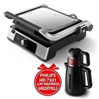 Philips Contact Grill HD-6301/90 2200 W Tost Makinesi - Daily Collection HD-7301/00 1700 W Cam Demlikli Çay Makinesi Hediyeli