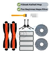 Robotyedek Xiaomi X20 Max X20 Pro (Plus Değil) Uyumlu Yedek Siyah Fırça Hepa Filtre Mop Seti-12 Parça