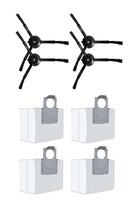Rovexa Roborock S8 Sonic Uyumlu 4 Adet Siyah Yan Fırça 4 Adet Toz Torbası