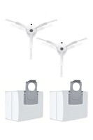 Rovexa Roborock S8 Sonic Uyumlu 2 Adet Beyaz Yan Fırça 2 Adet Toz Torbası