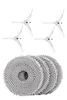 Rovexa Roborock QRevo Pro Uyumlu 4 Adet Beyaz Yan Fırça 4 Adet Mop Fiber Paspas