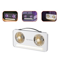 Torima F-23 LED Işıklı Çift Fanlı 1200 mAh Şarjlı Taşınabilir Mini Masaüstü Vantilatör Beyaz
