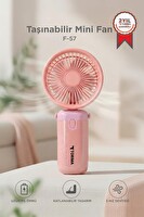 Torima F57 Şarjlı El Vantilatörü Masaüstü Stantlı 3 Kademeli Taşınabilir Mini Fan Pembe
