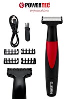 Powertec TR‑655 Body Groom Vücut Tıraş Makinesi - Çift Bıçak - Sıfıra Yakın Kesim