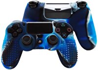 Cosmostech PS4 Controller Joystick Oyun Kolu Gamepad Uyumlu - Silikon Koruyucu Cover Mavi Kamuflaj