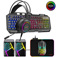 Xaser XS-KB855CM 5in1 Rainbow Aydınlatmalı USB Gaming Combo Q Klavye - Kulaklık - Mouse - Mousepad - Hoparlör