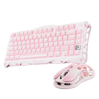GravaStar Mercury K1+M1 Pro Kablosuz RGB Işıklı Mekanik Q Gaming Klavye Ve Optik Mouse Seti Sakura Pembesi
