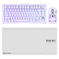 GravaStar V75 Manyetik Kablolu Gaming Klavye M1 Pro Kablosuz Optik Mouse Ve Mousepad Oyuncu Seti - Lavender Purple