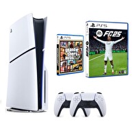 Sony Playstation 5 Slim CD Edition 1 TB Konsol -2. DualSense PS5 Kol-Fifa FC 25- GTA 5 PS5 Oyun (İthalatçı Garantili)