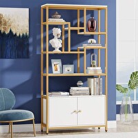 Zizuva Tasarım 190x90x30 CM Beyaz Dolaplı Gold Kitaplık