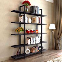 Zizuva Tasarım 120x30x180 CM 5 Raflı Siyah Aksesuar Düzenleyici ve Kitaplık