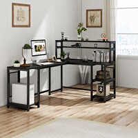 Zizuva Tasarım 170+120x60+50x75 CM Telli Raflı Ceviz Çalışma Masası