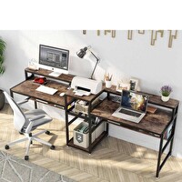 Zizuva Tasarım 240x60x75 CM 2 Kişilik Ceviz Çalışma Masası