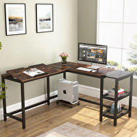 Zizuva Tasarım 150+130x50x75 CM L Model Ceviz Çizim ve Bilgisayar Masası