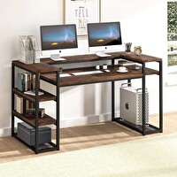 Zizuva Tasarım 160x65x90 CM Monitör Raflı Ceviz Çalışma Masası