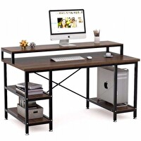 Zizuva 140x95x60 CM Ceviz Ev Ofis Bilgisayar Metal Raflı Çalışma Masası