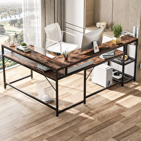 Zizuva Tasarım 175x90x60 CM L Model Tel Raflı Çalışma Masası