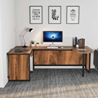 Zizuva Tasarım 135+90+100x60+50x75 CM Ceviz L Model Çalışma Masası