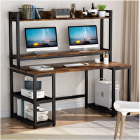 Zizuva Tasarım 140x60x75+153 CM Raflı Ceviz Ev ve Ofis Çalışma Masası