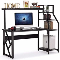 Zizuva Tasarım 150x60x140 CM Kitaplıklı Siyah Bilgisayar ve Çalışma Masası